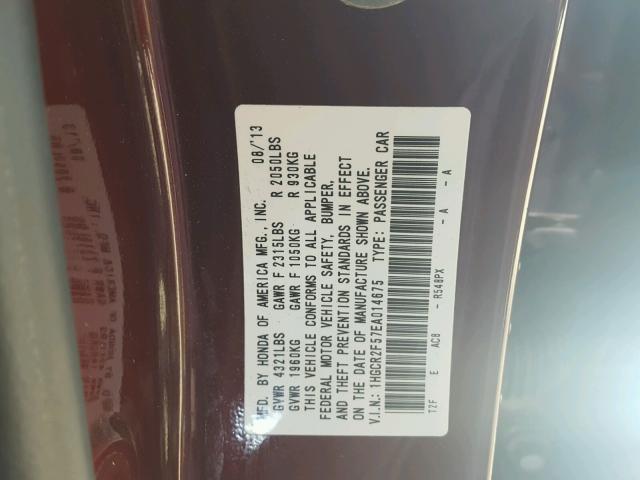 1HGCR2F57EA014675 - 2014 HONDA ACCORD SPO MAROON photo 10