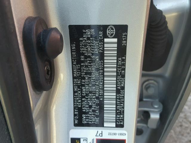 4T1BF1FK2GU181025 - 2016 TOYOTA CAMRY LE 银色 照片 10