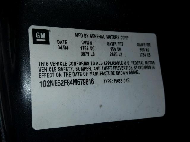 1G2NE52F84M679816 - 2004 PONTIAC GRAND AM S ნაცრისფერი ფოტო 10