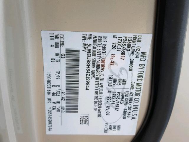 5LMEU88H84ZJ29844 - 2004 LINCOLN AVIATOR 棕色 照片 10