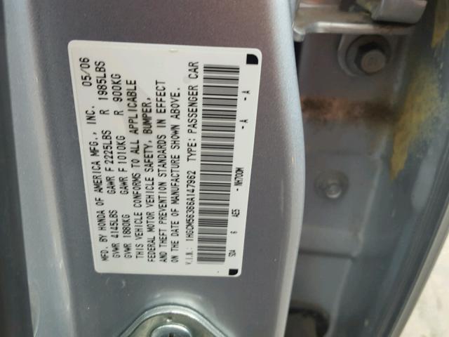 1HGCM56366A147962 - 2006 HONDA ACCORD SE SILVER photo 10