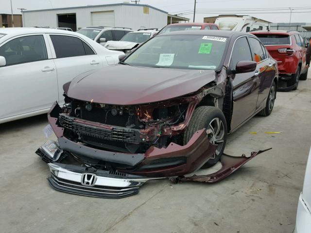 1HGCR2F38HA100015 - 2017 HONDA ACCORD LX MAROON photo 2