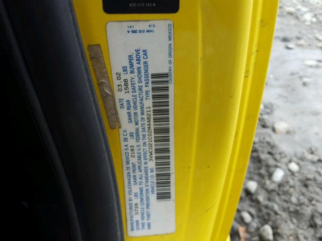 3VWCD21C02M448211 - 2002 VOLKSWAGEN NEW BEETLE 黄色 照片 10