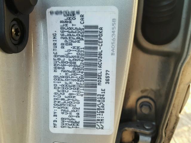 4T1BE30K43U242831 - 2003 TOYOTA CAMRY LE ვერცხლისფერი ფოტო 10