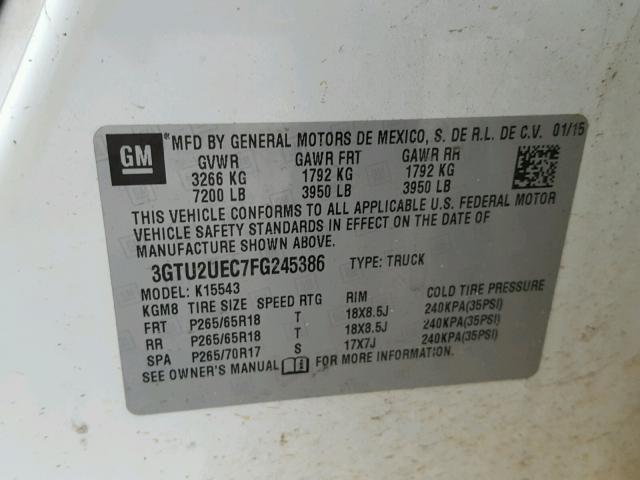 3GTU2UEC7FG245386 - 2015 GMC SIERRA K15 WHITE photo 10