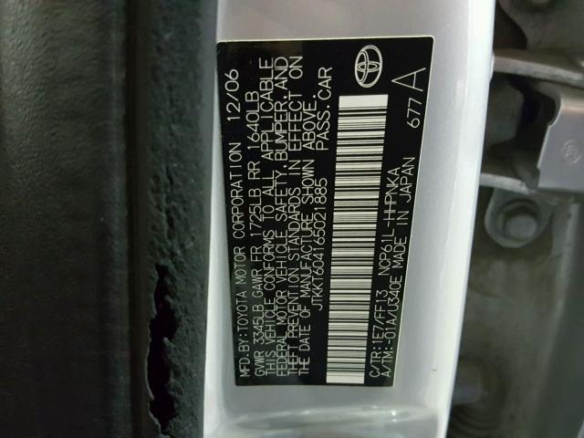 JTKKT604165021885 - 2006 TOYOTA SCION XA SILVER photo 10