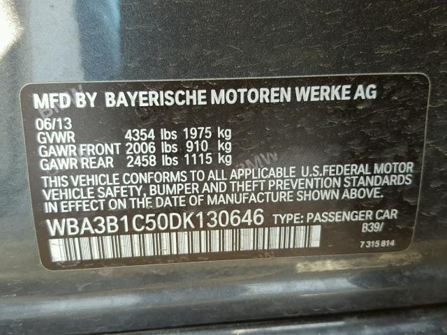 WBA3B1C50DK130646 - 2013 BMW 320 I GRAY photo 10