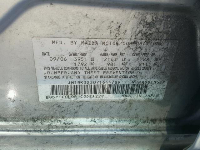 JM1BK323071644789 - 2007 MAZDA 3 S GRAY photo 10