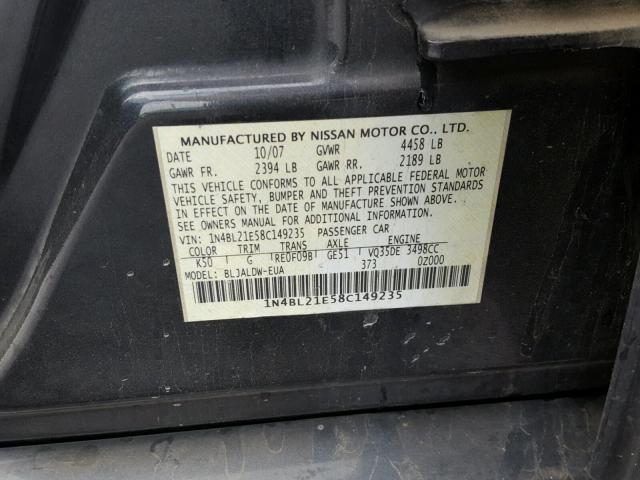 1N4BL21E58C149235 - 2008 NISSAN ALTIMA 3.5 GRAY photo 10