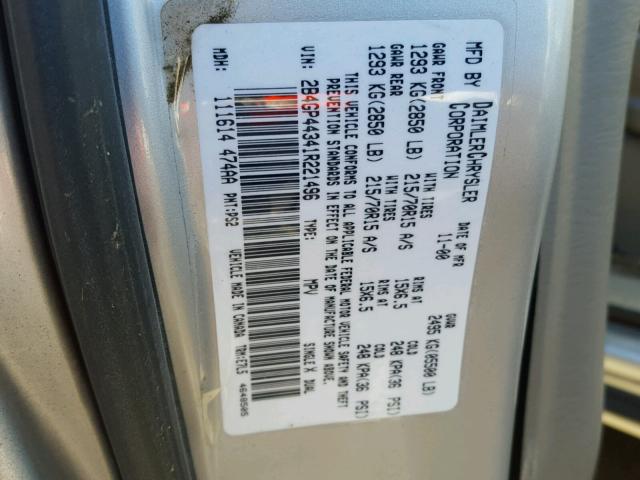 2B4GP44341R221496 - 2001 DODGE GRAND CARA GRAY photo 10