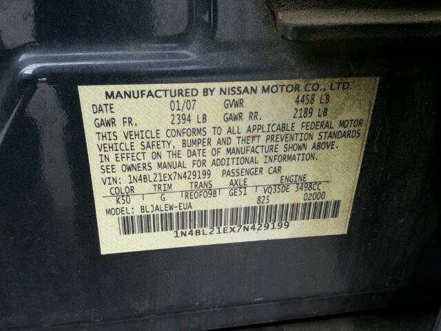 1N4BL21EX7N429199 - 2007 NISSAN ALTIMA 3.5 GRAY photo 10