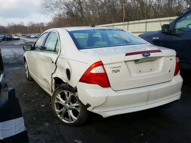 3FAHP0HA9CR309455 - 2012 FORD FUSION SE WHITE photo 3