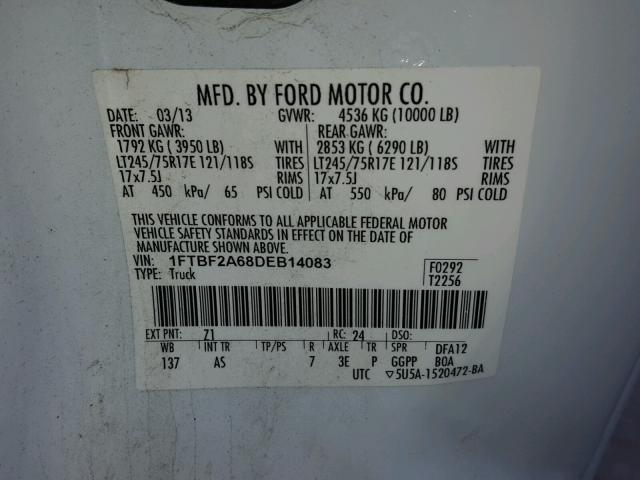 1FTBF2A68DEB14083 - 2013 FORD F250 SUPER WHITE photo 10