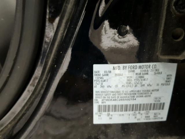 2FMDK48C28BA92154 - 2008 FORD EDGE SEL BLACK photo 10