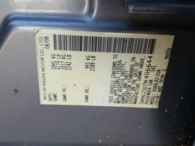 1N4AL21E29N406644 - 2009 NISSAN ALTIMA 2.5 GRAY photo 10