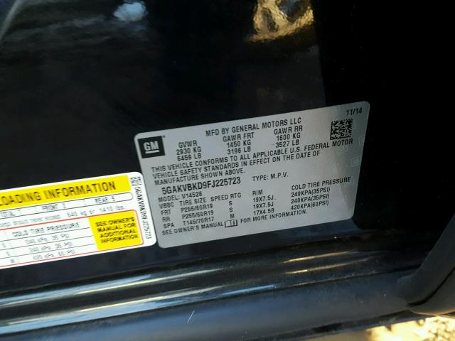 5GAKVBKD9FJ225723 - 2015 BUICK ENCLAVE BLACK photo 10