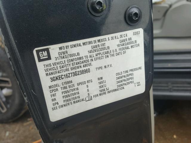 3GKEC16Z73G238960 - 2003 GMC YUKON XL C GRAY photo 10