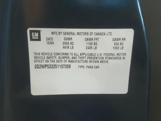 2G2WP522251197268 - 2005 PONTIAC GRAND PRIX ლურჯი ფოტო 10