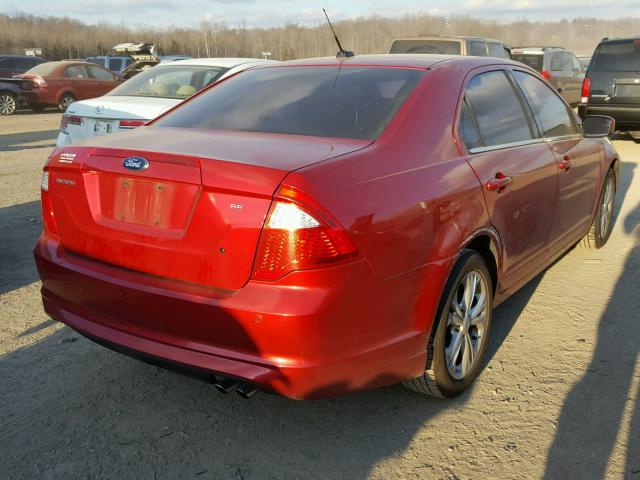 3FAHP0HA4CR374651 - 2012 FORD FUSION SE RED photo 4