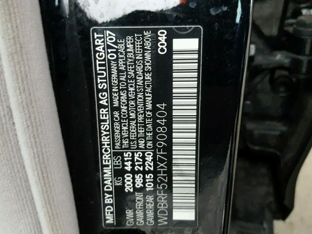 WDBRF52HX7F908404 - 2007 MERCEDES-BENZ C 230 BLACK photo 10