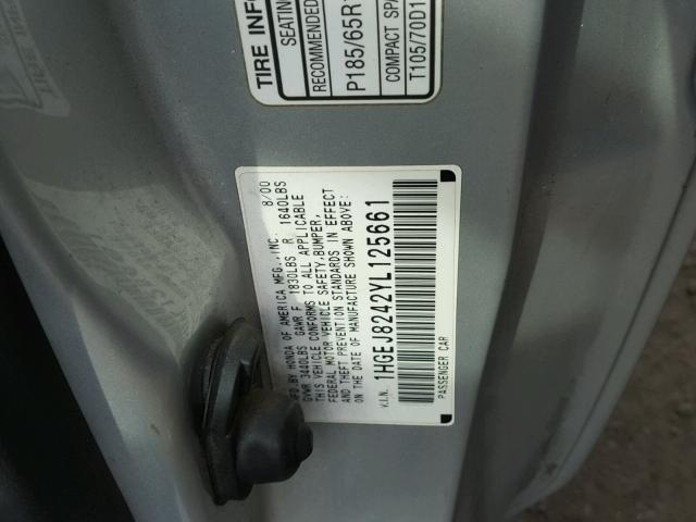 1HGEJ8242YL125661 - 2000 HONDA CIVIC EX 银色 照片 10