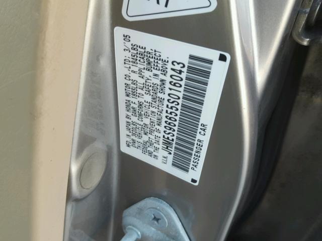 JHMES96655S016043 - 2005 HONDA CIVIC HYBR SILVER photo 10