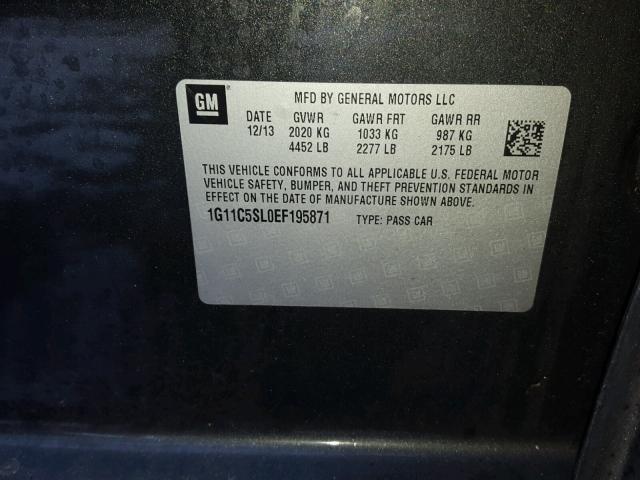 1G11C5SL0EF195871 - 2014 CHEVROLET MALIBU 1LT Boz foto 10