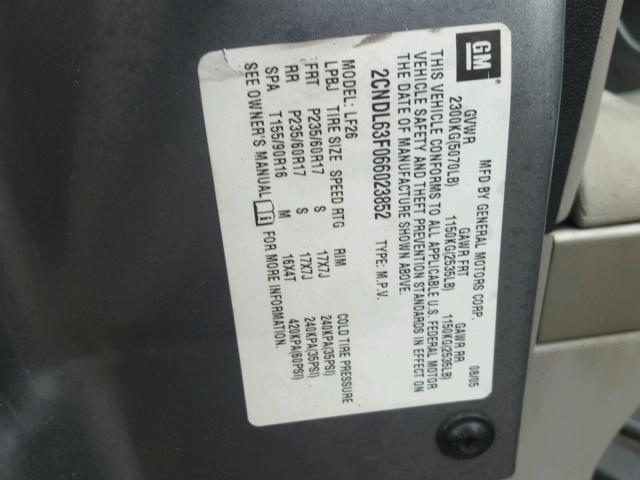 2CNDL63F066023852 - 2006 CHEVROLET EQUINOX LT GRAY photo 10