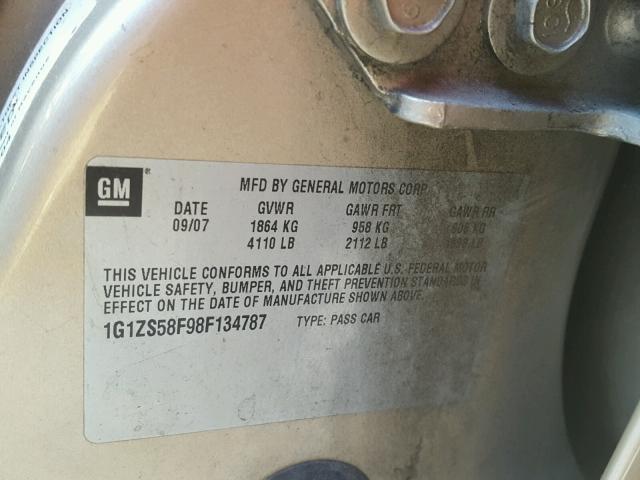 1G1ZS58F98F134787 - 2008 CHEVROLET MALIBU LS GOLD photo 10