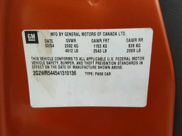 2G2WR544541310136 - 2004 PONTIAC GRAND PRIX Narıncı foto 10