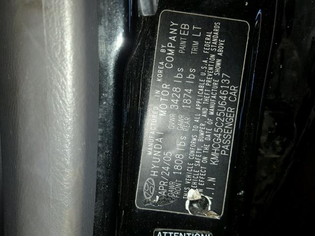 KMHCG45C25U646137 - 2005 HYUNDAI ACCENT GL BLACK photo 10