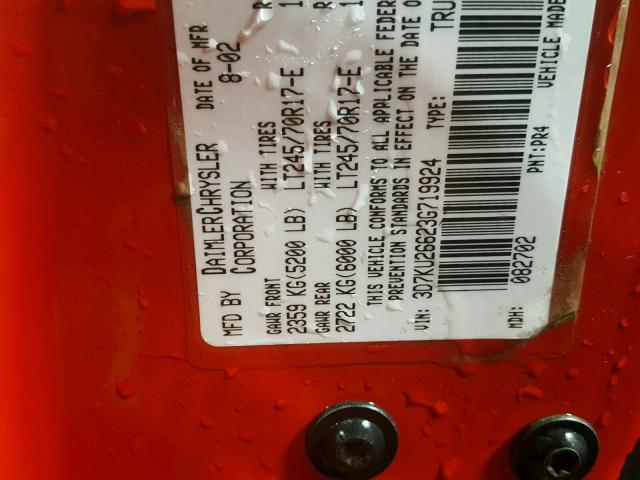 3D7KU26623G719924 - 2003 DODGE RAM 2500 S RED photo 10