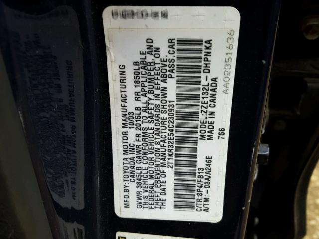 2T1KR32E54C230931 - 2004 TOYOTA MATRIX 蓝色 照片 10