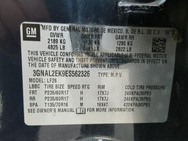 3GNAL2EK9ES562326 - 2014 CHEVROLET CAPTIVA LS 黑色 照片 10