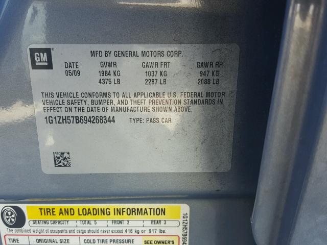 1G1ZH57B694268344 - 2009 CHEVROLET MALIBU 1LT BLUE photo 10