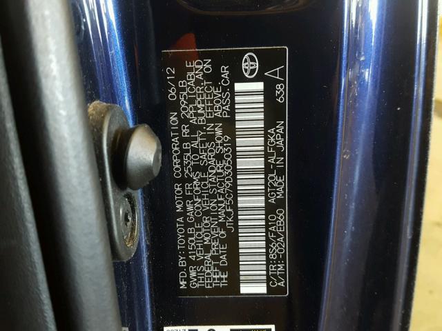 JTKJF5C79D3050319 - 2013 TOYOTA SCION TC 蓝色 照片 10