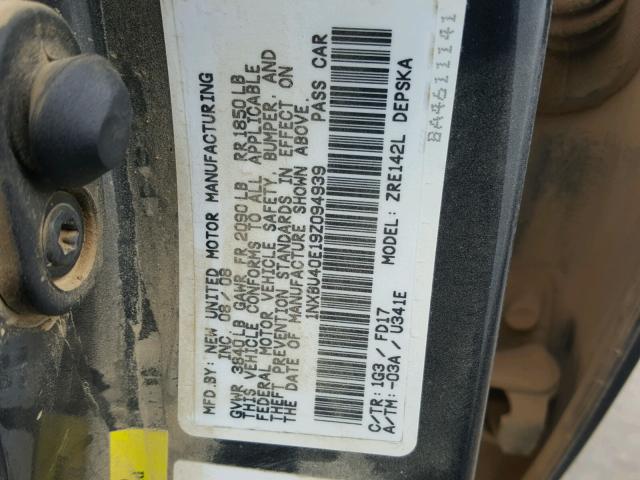 1NXBU40E19Z094939 - 2009 TOYOTA COROLLA BA GRAY photo 10