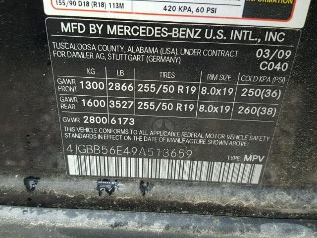 4JGBB56E49A513659 - 2009 MERCEDES-BENZ ML 350 GRAY photo 10