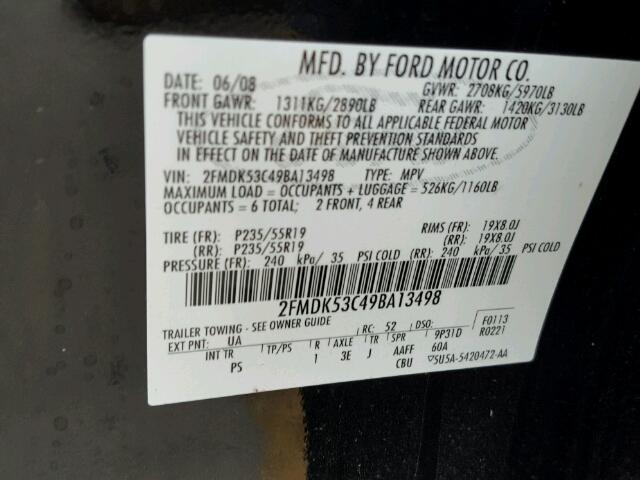 2FMDK53C49BA13498 - 2009 FORD FLEX LIMIT BLACK photo 10