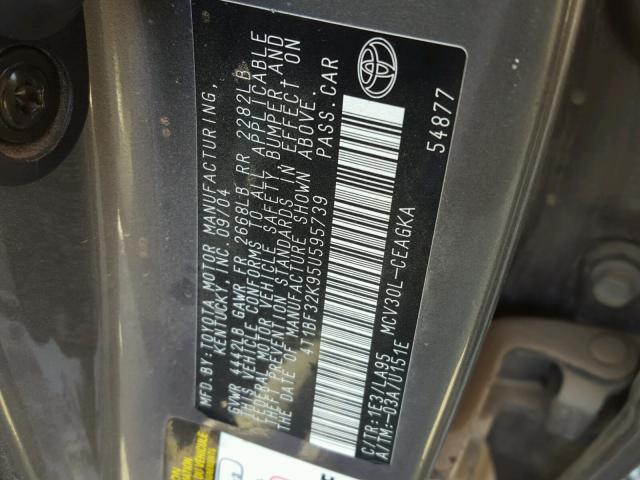 4T1BF32K95U595739 - 2005 TOYOTA CAMRY LE ნაცრისფერი ფოტო 10