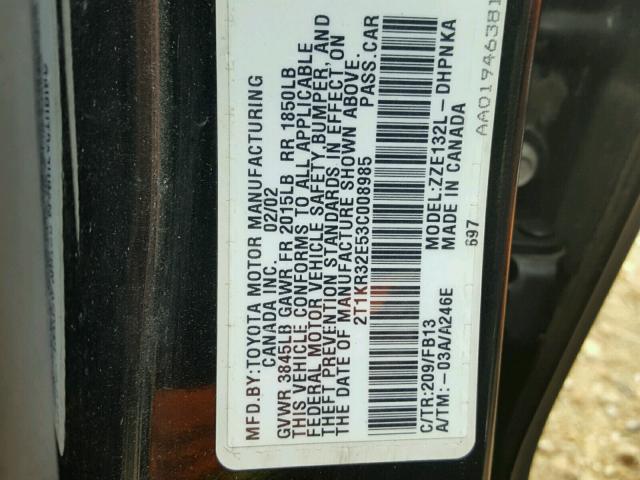 2T1KR32E53C008985 - 2003 TOYOTA MATRIX BLACK photo 10