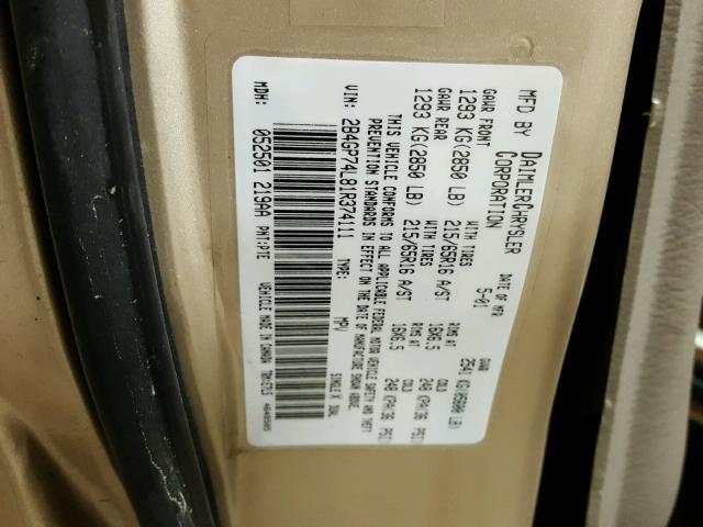 2B4GP74L81R374111 - 2001 DODGE GRAND CARA GOLD photo 10