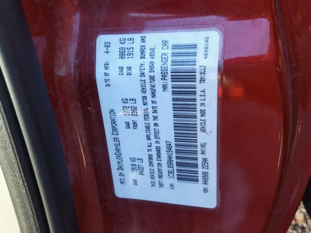 1C3EL65R04N154647 - 2004 CHRYSLER SEBRING LI RED photo 10