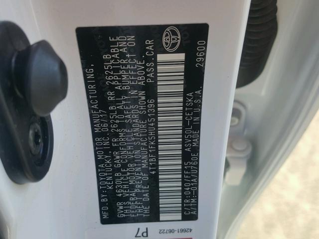 4T1BF1FK5HU451396 - 2017 TOYOTA CAMRY LE Weiß Foto 10