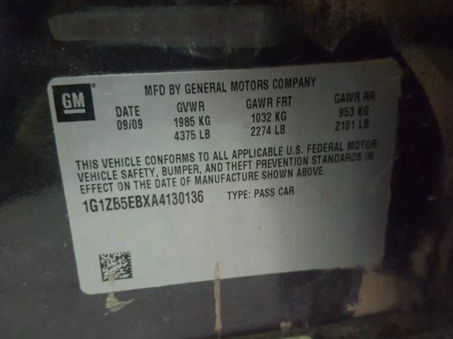 1G1ZB5EBXA4130136 - 2010 CHEVROLET MALIBU LS GRAY photo 10