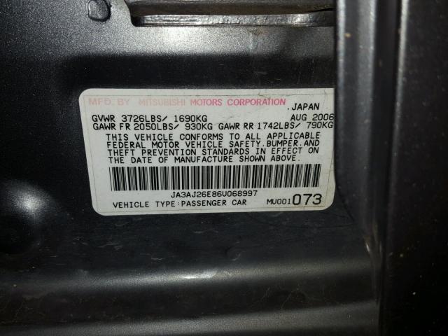 JA3AJ26E86U068997 - 2006 MITSUBISHI LANCER ES GRAY photo 10