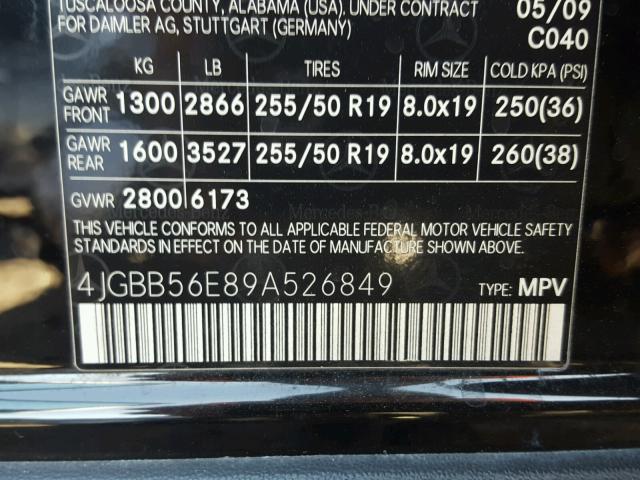 4JGBB56E89A526849 - 2009 MERCEDES-BENZ ML 350 BLACK photo 10