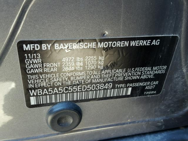 WBA5A5C55ED503849 - 2014 BMW 528 I GRAY photo 10