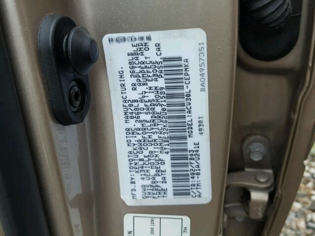 4T1BE32K62U071589 - 2002 TOYOTA CAMRY LE GOLD photo 10