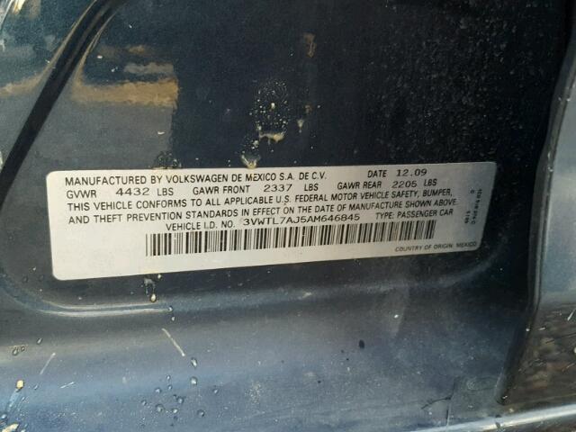 3VWJZ7AJXAM079845 - 2010 VOLKSWAGEN JETTA S GRAY photo 10